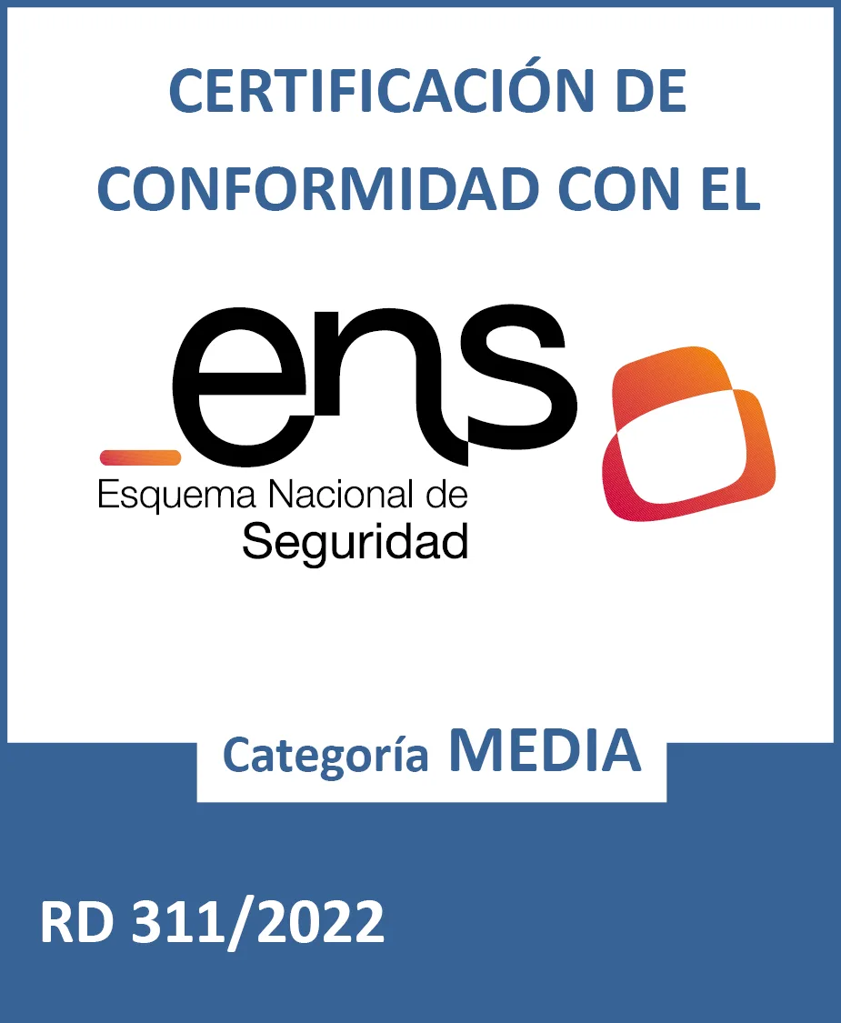 Sello de certificación de conformidad con el Esquema Nacional de Seguridad (ENS), categoría media, RD 311/2022
